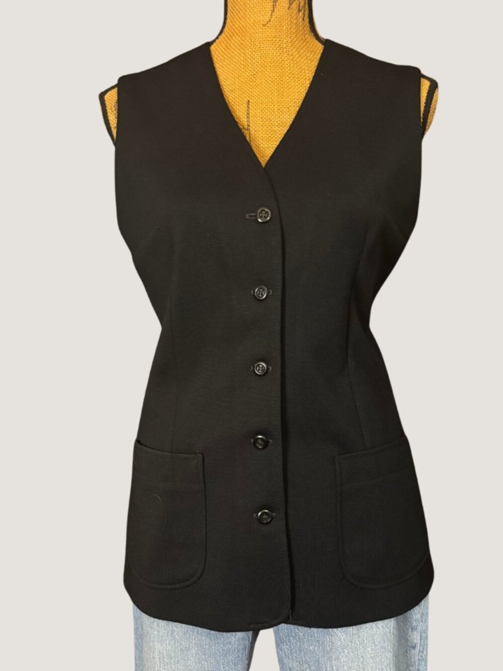90s Vintage Longline Button Vest Black Size 12 Alfred Dunner